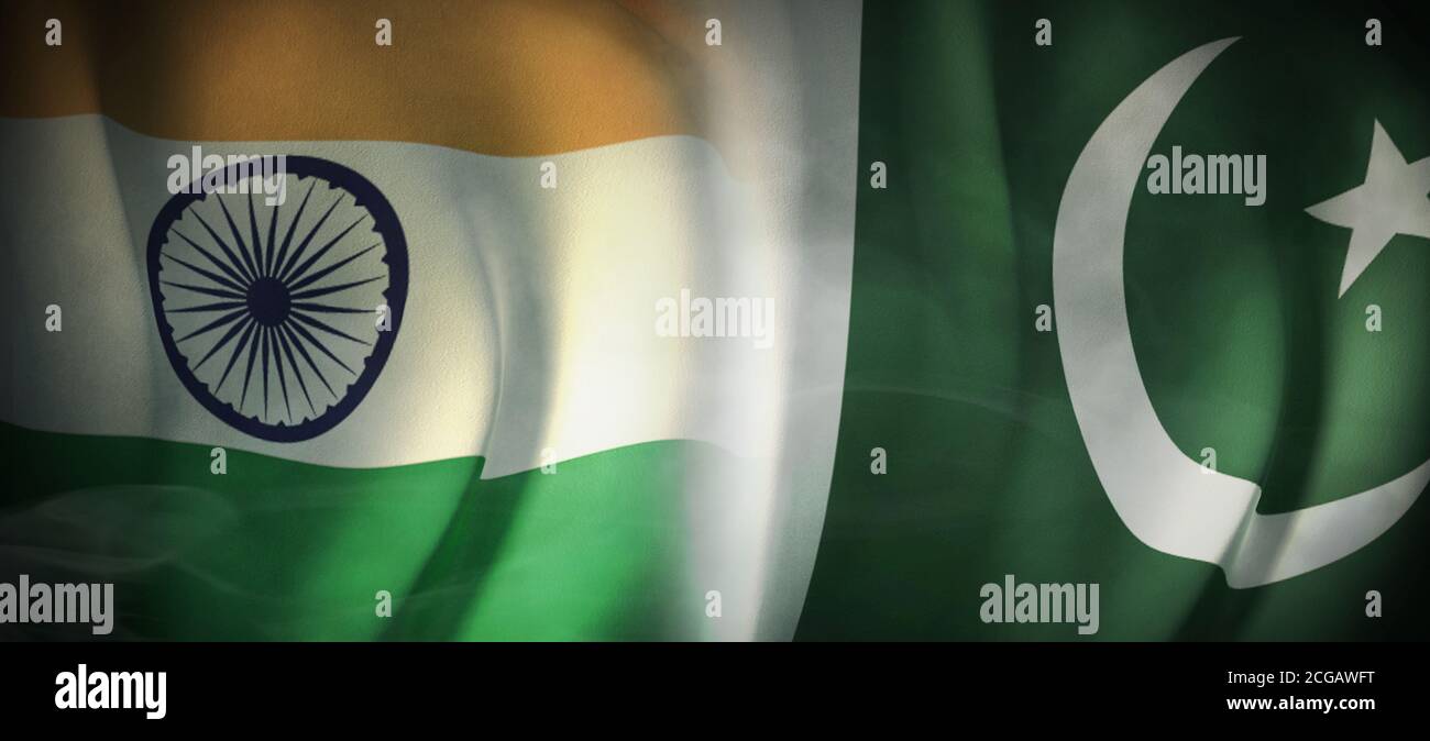 Flagge Bilder des Konzepts der internationalen Beziehungen zwischen Indien und Pakistan. Stockfoto