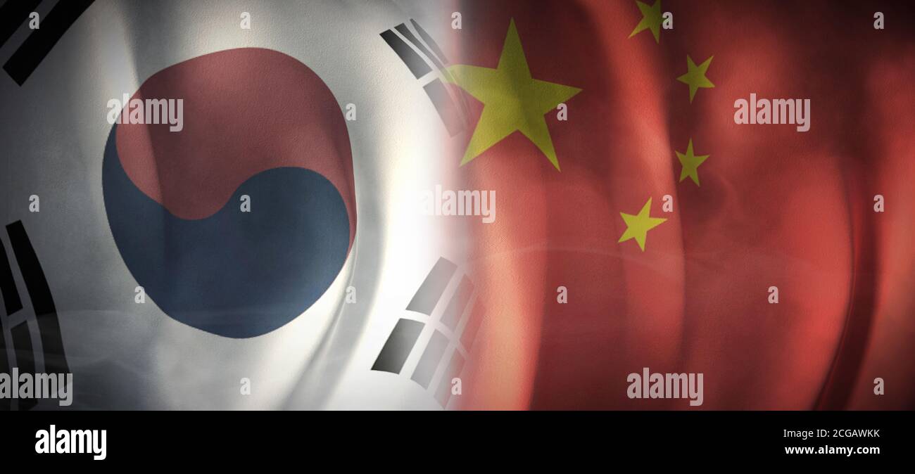 Flagge Bilder des Konzepts der internationalen Beziehungen zwischen Südkorea und China. Stockfoto