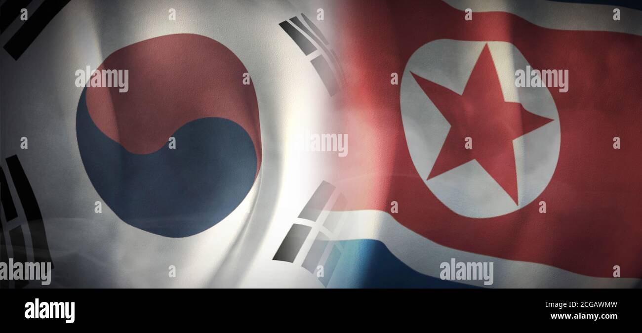 Flagge Bilder des Konzepts der internationalen Beziehungen zwischen Südkorea und Nordkorea. Stockfoto