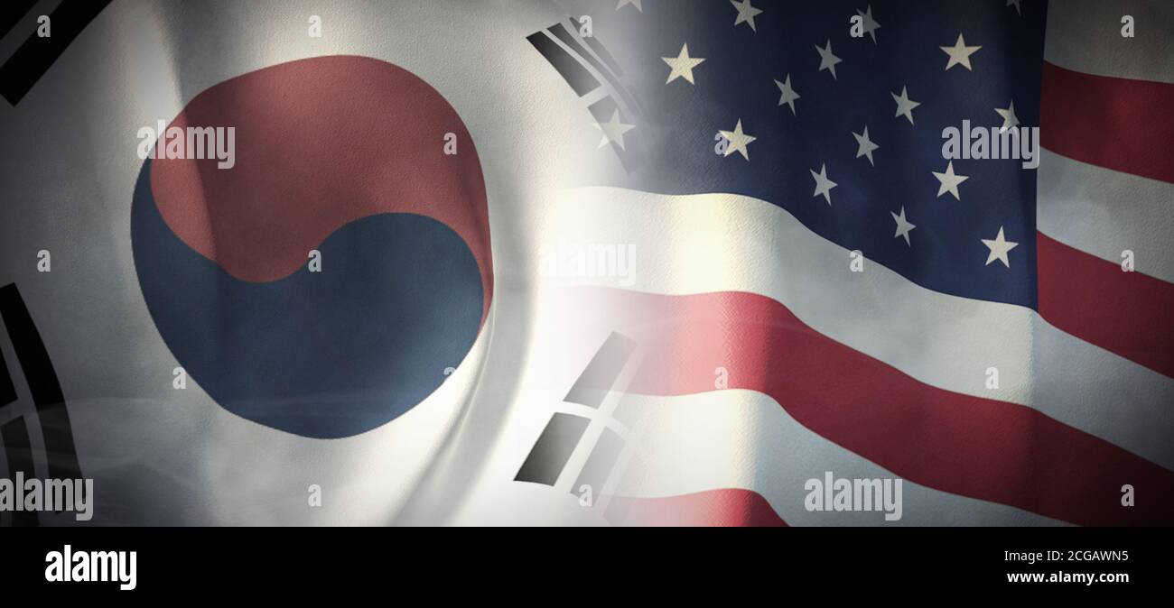Flaggen Bilder des Konzepts der internationalen Beziehungen zwischen Südkorea und den Vereinigten Staaten. Stockfoto
