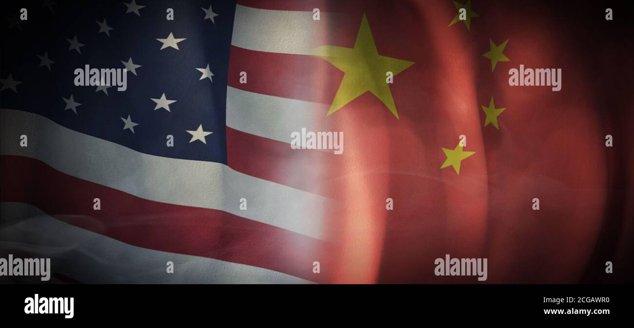 Flaggen Bilder des Konzepts der internationalen Beziehungen zwischen den Vereinigten Staaten und China. Stockfoto