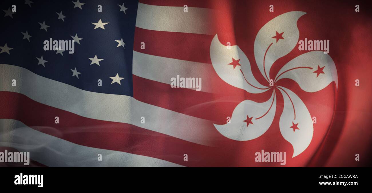 Flagge Bilder des Konzepts der internationalen Beziehungen zwischen den Vereinigten Staaten und Hongkong. Stockfoto