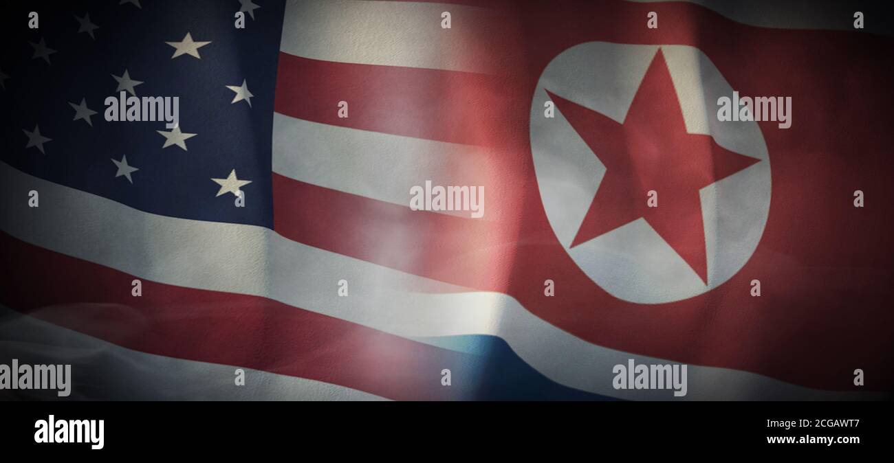 Flagge Bilder des Konzepts der internationalen Beziehungen zwischen den vereinigten Staaten und Nordkorea. Stockfoto