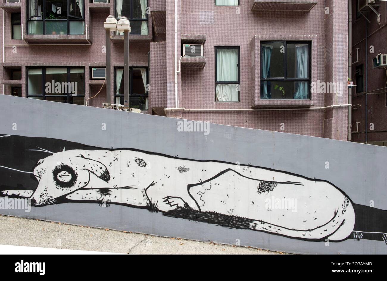 Hongkong, China: 25. März 2020. Der Brasilianer Alex Senna, bekannt für seine monochromen Street Artworks, schloss sich dem HKWalls 2018 Team an. Seine Arbeit in Sheung Wan, sh Stockfoto