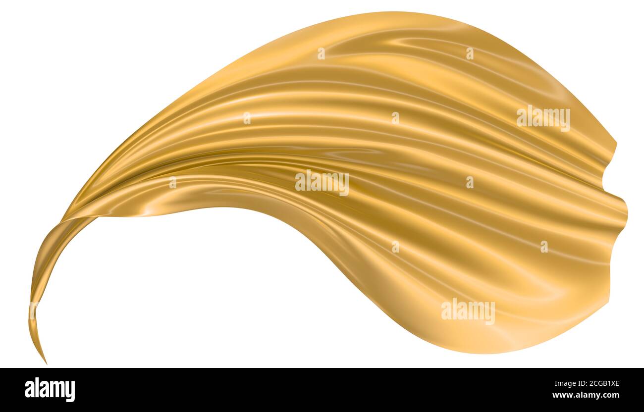 Abstrakter Hintergrund aus Gold gewellter Seide oder Satin. 3d-Rendering-Bild. Bild auf weißem Hintergrund isoliert. Stockfoto