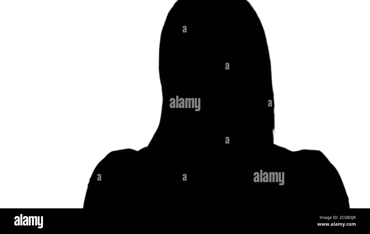 Silhouette Junge kaukasier blonde Frau mit Kamera Putzen. Stockfoto