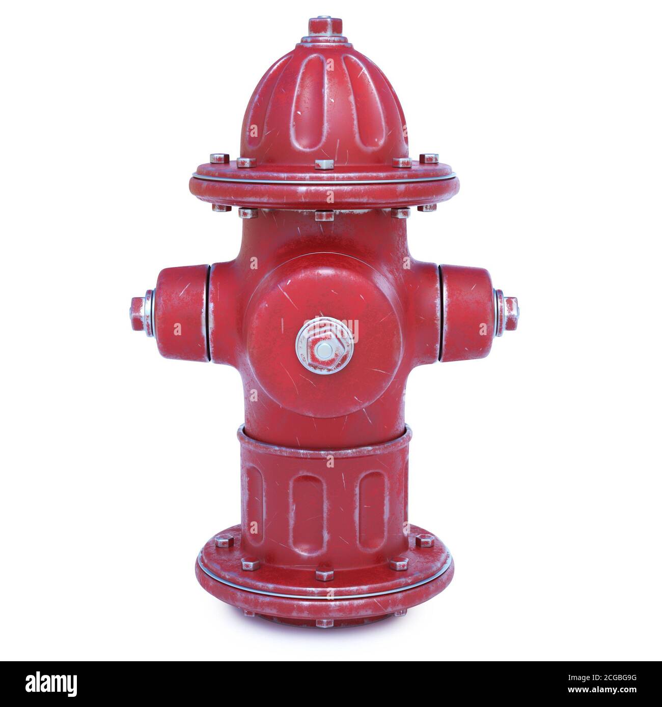 Hydrant isoliert auf weißem Hintergrund, Vorderansicht, 3d-Rendering Stockfoto