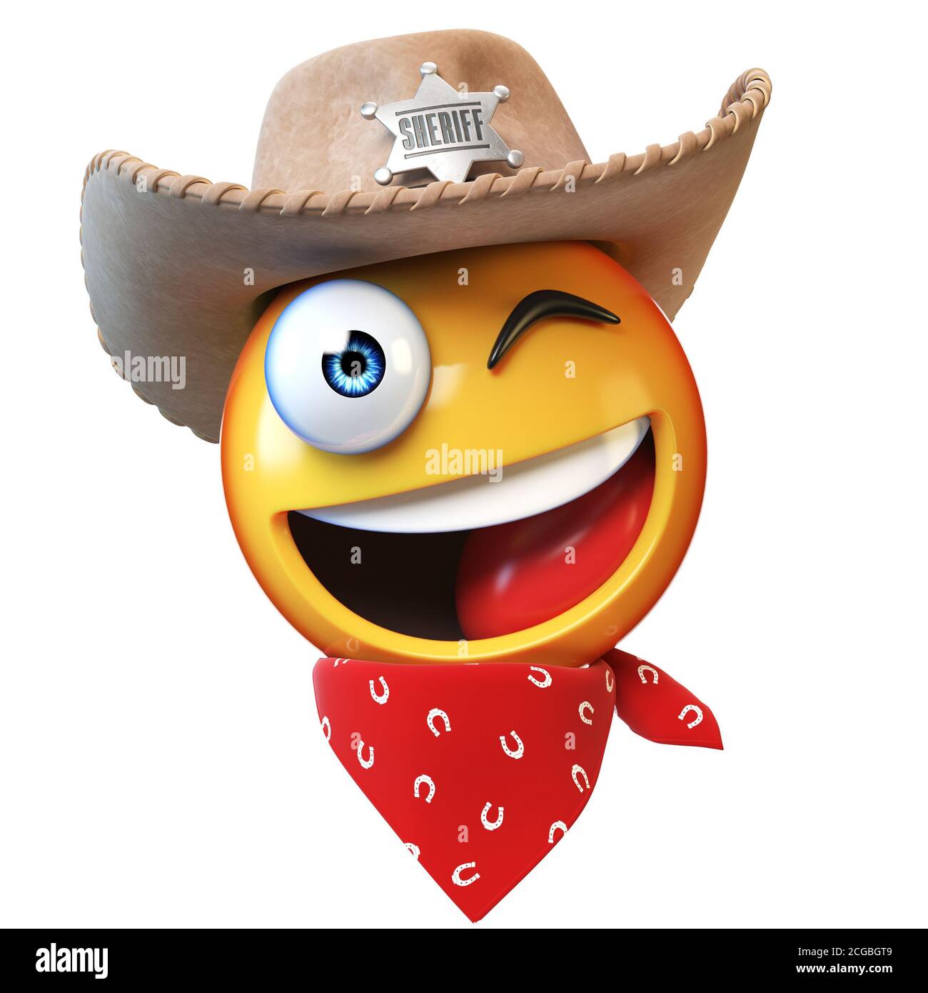 Sheriff Emoji isoliert auf weißem Hintergrund, Cowboy Emoticon 3d-Rendering Stockfoto