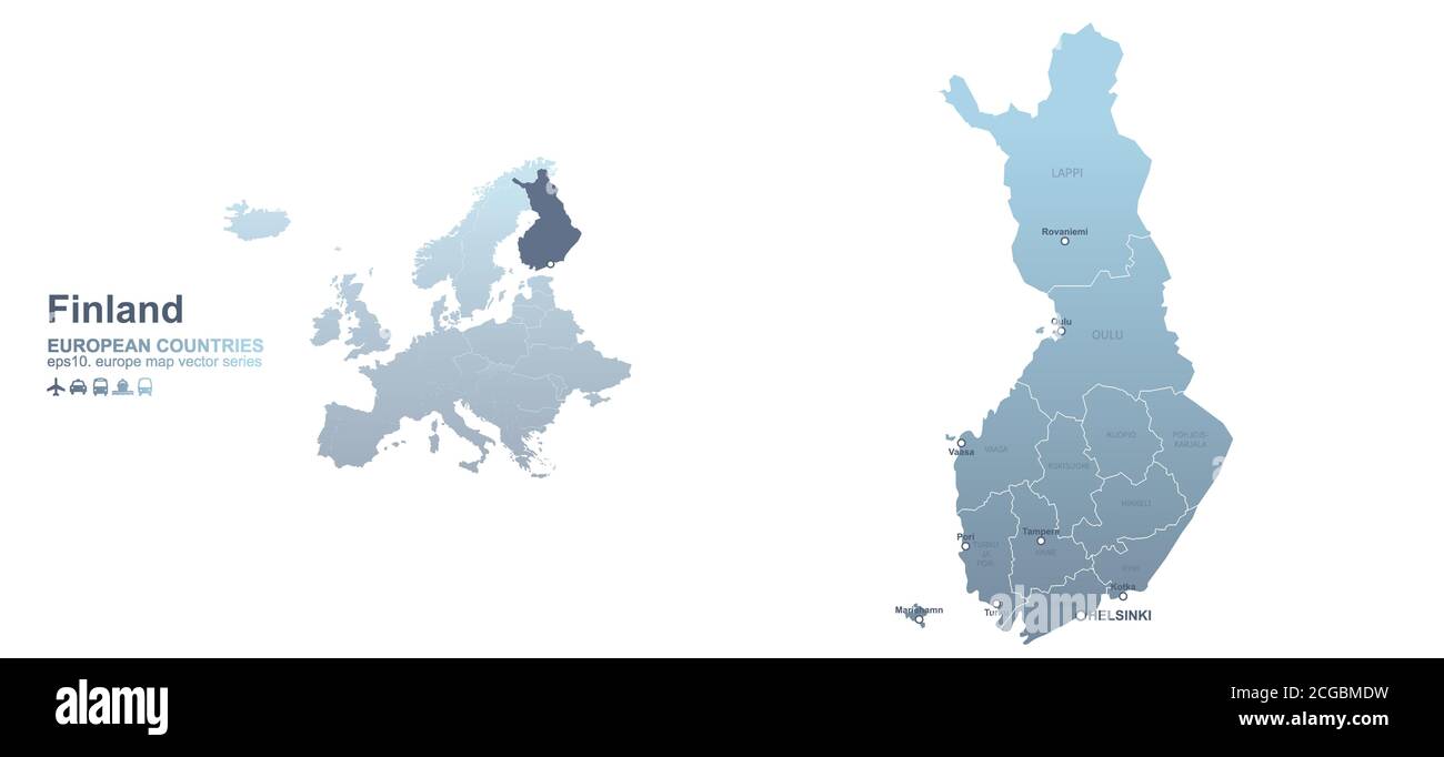 Finnland-Karte. Blaue Gradientenvektorkarte der europäischen Länder. Stock Vektor