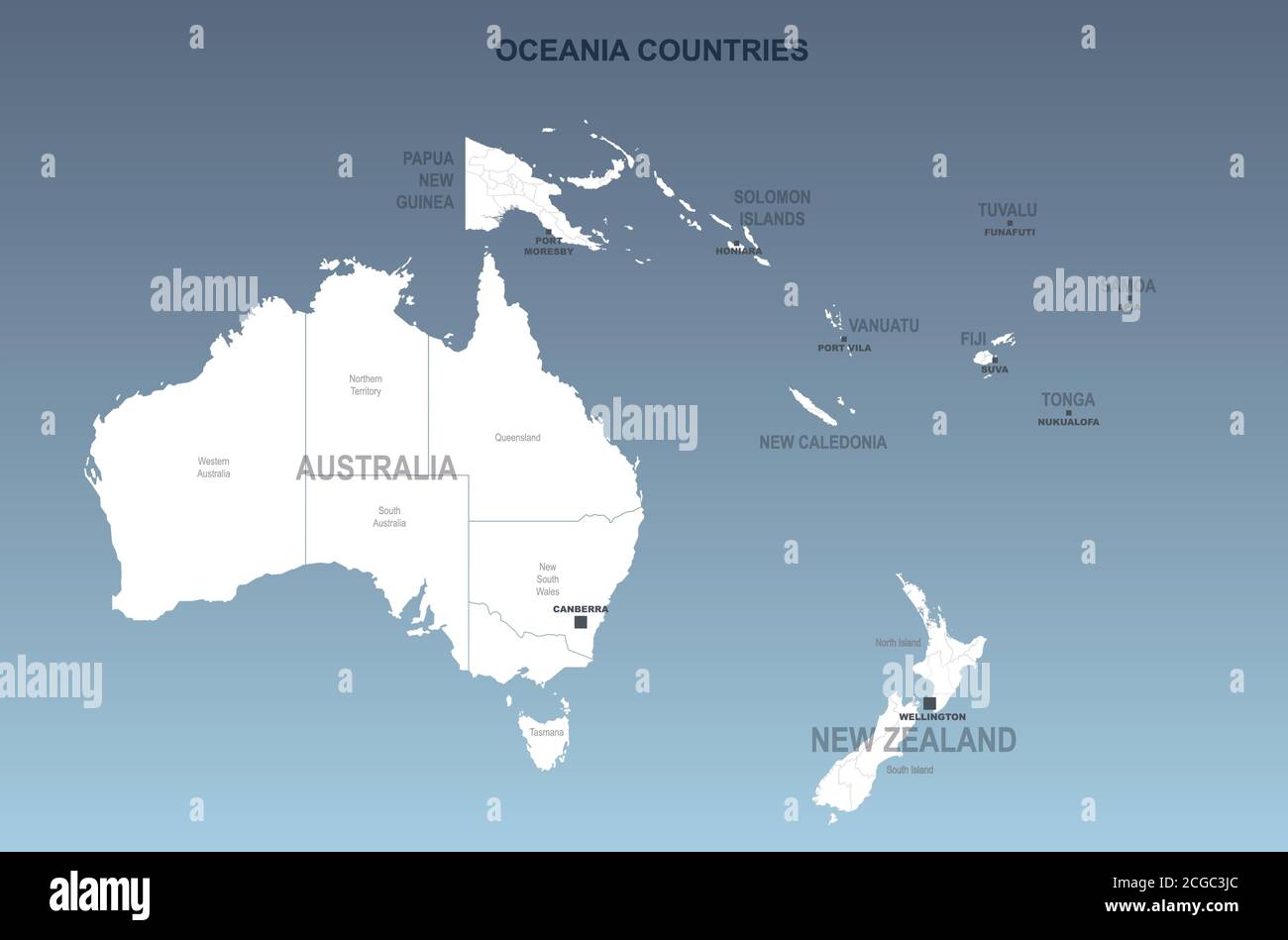 Australien und Neuseeland Karte. Vektorkarte für Länder des südpazifiks. Stock Vektor