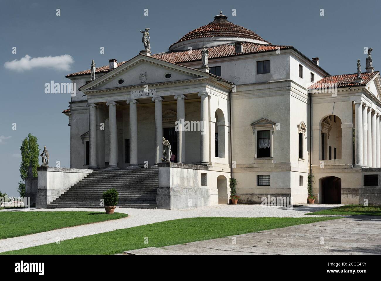 Die Fassade der Villa Rotonda, Venedig, Italien. Eröffnet 1571. Stockfoto