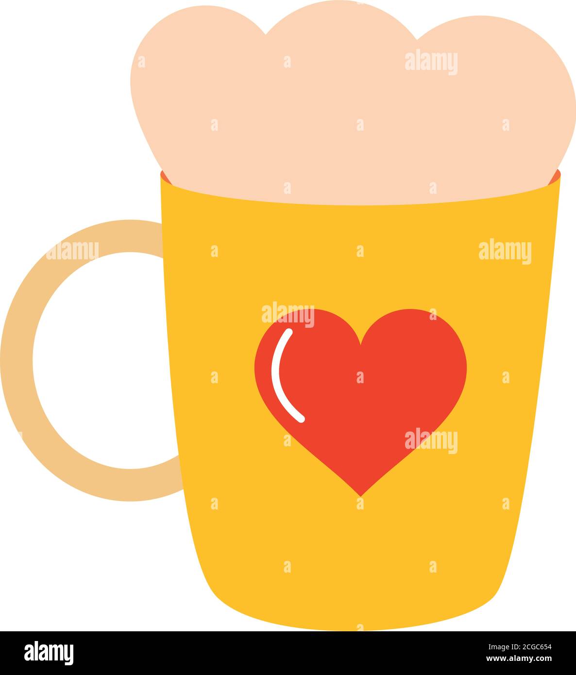 Heiße Schokolade Tasse mit Herz-Symbol auf weißem Hintergrund, flache Stil, Vektor-Illustration Stock Vektor