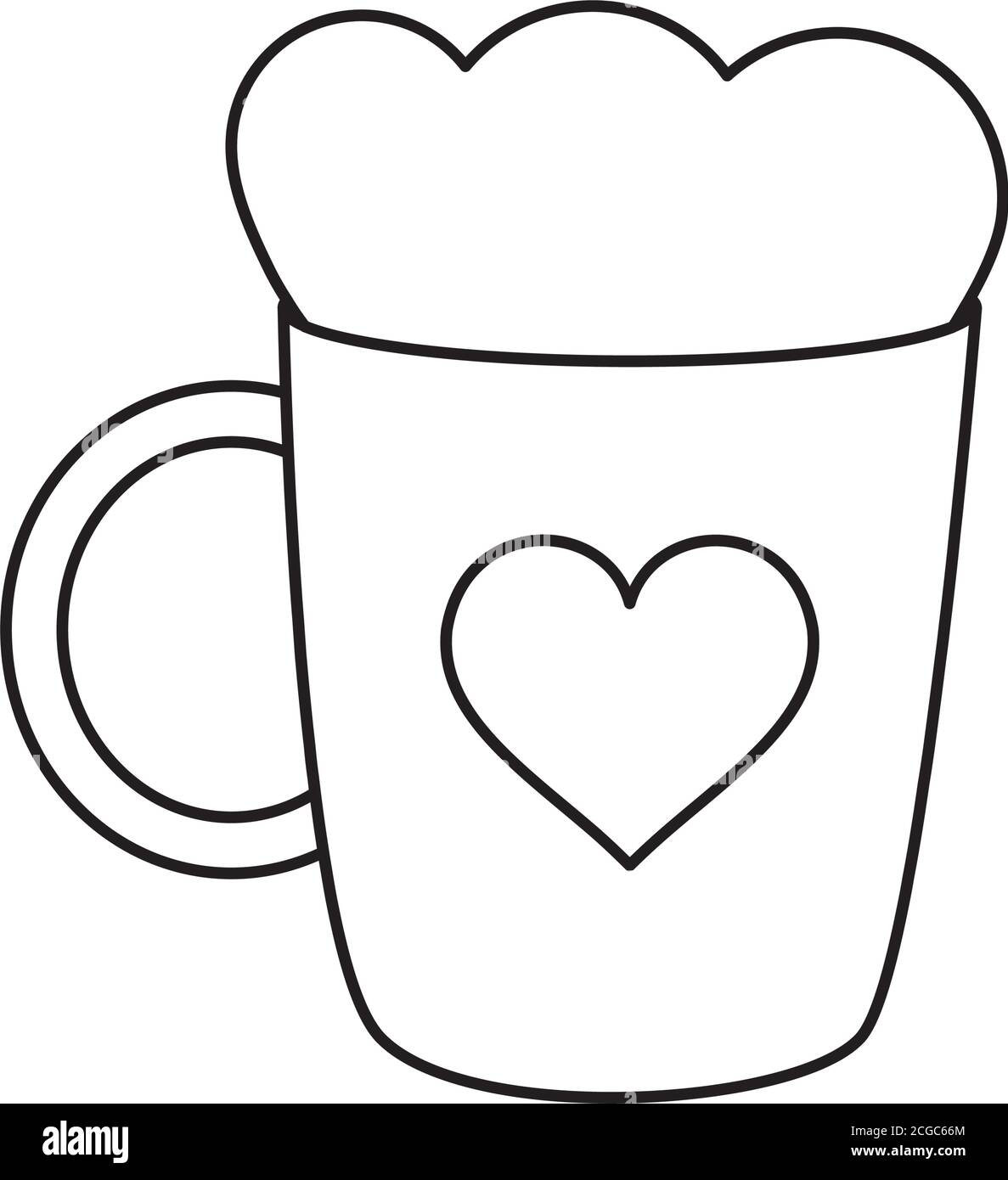 Heiße Schokolade Tasse mit Herz-Symbol auf weißem Hintergrund, Linie Stil, Vektor-Illustration Stock Vektor