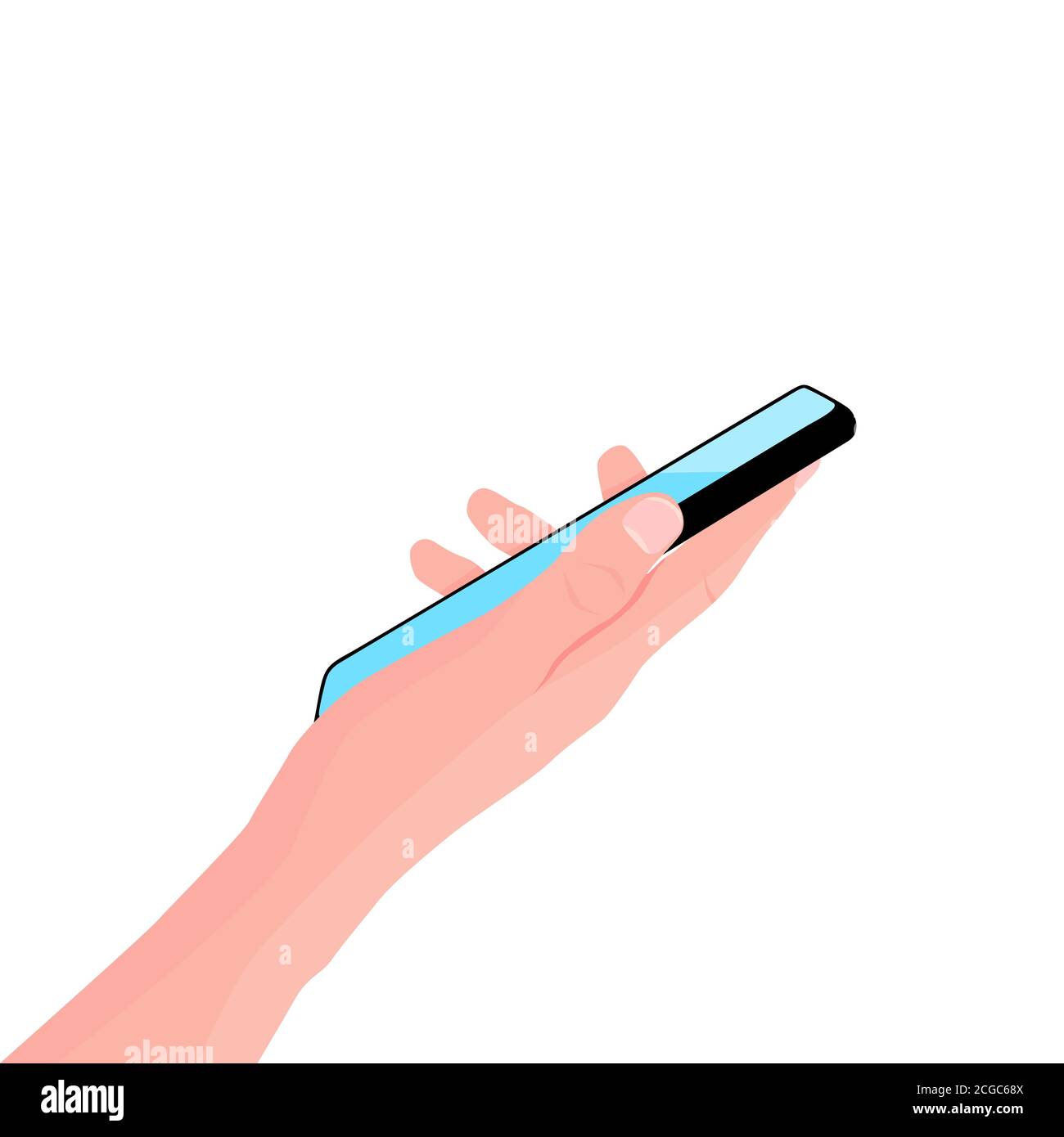 Handy in der Hand. Frau hält schwarzes Smartphone. Touchscreen mit dem Finger berühren. Online-Bildung, Lernen auf dem Handy. Platz für Text kopieren. Vektor Stock Vektor