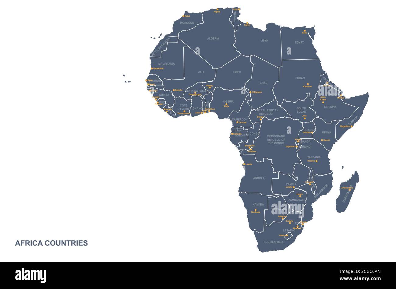 Afrika Länder Vektorkarte. Stock Vektor