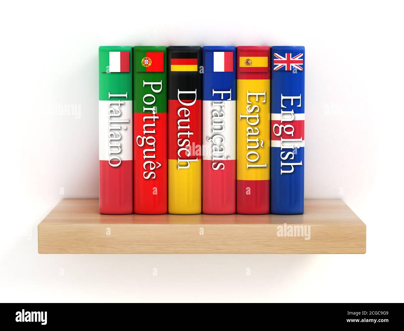 Wörterbücher im Regal, Fremdsprache lernen Stockfoto