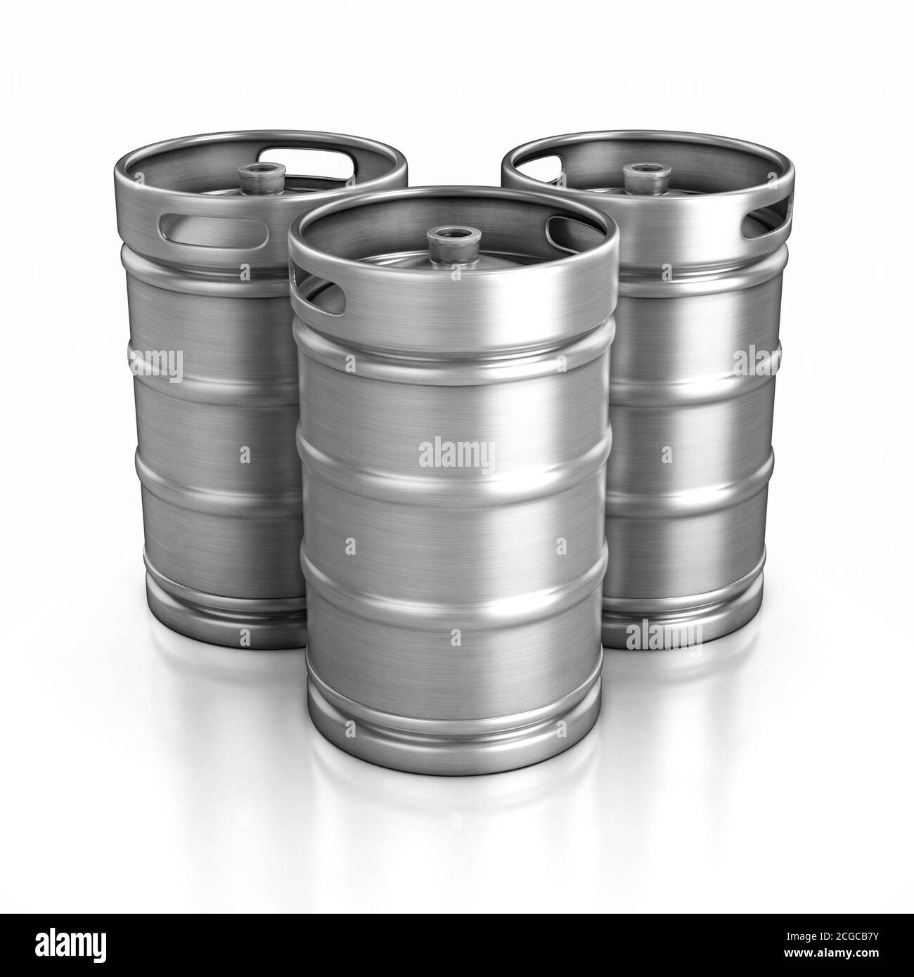 Drei Bierkegs isoliert auf Weiß Stockfoto