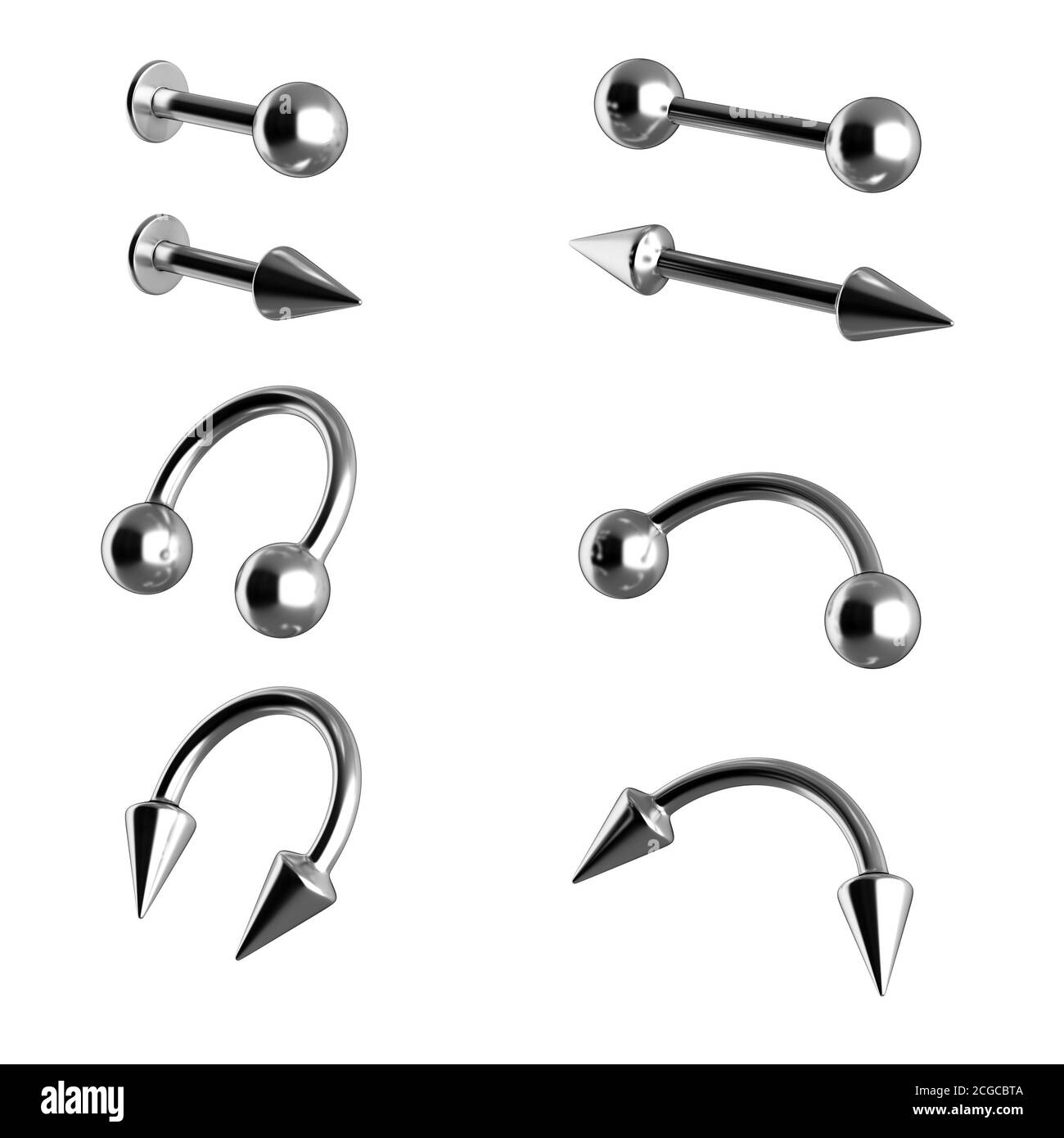 3d-Piercing auf weißem Hintergrund gesetzt Stockfoto