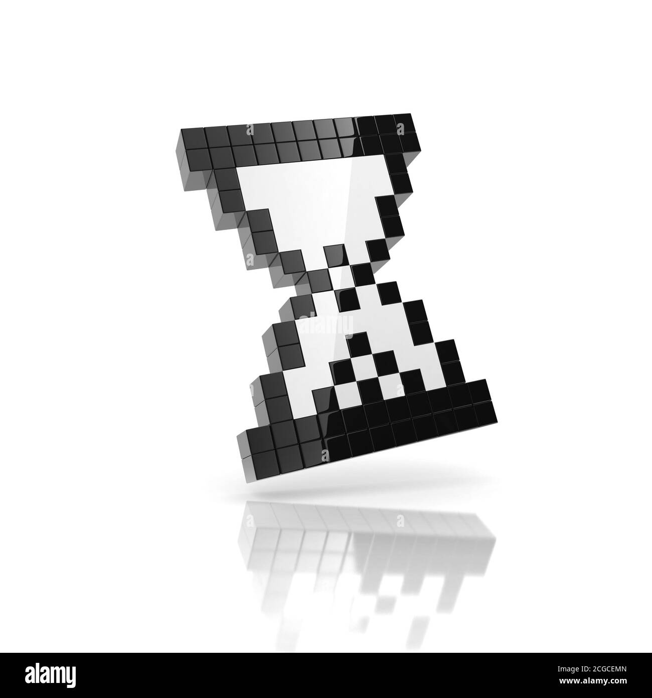 3D-Symbol wird geladen – pixelige Sanduhr Stockfoto