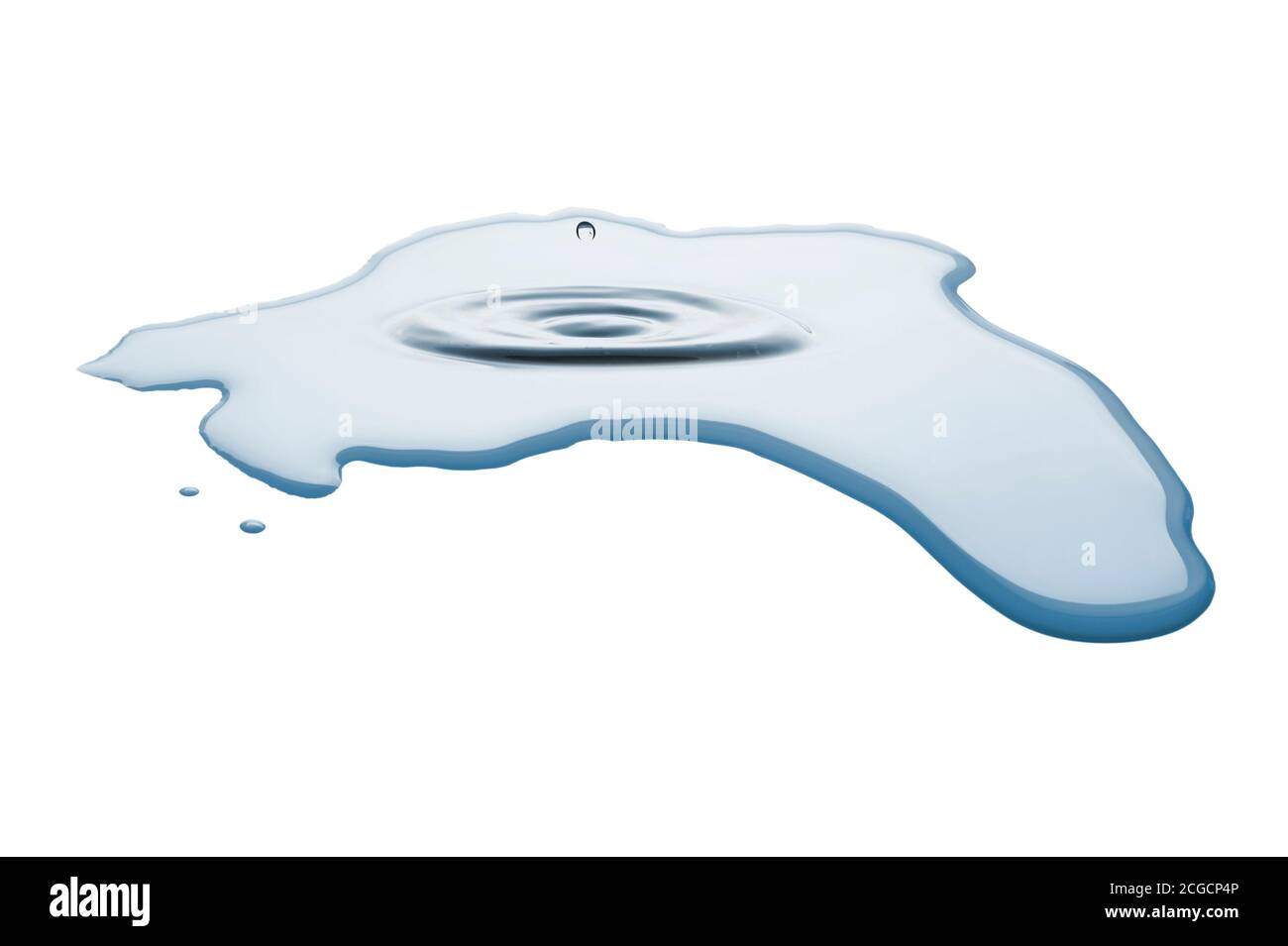 Wasserpfütze, isoliert auf weißem Hintergrund Stockfoto