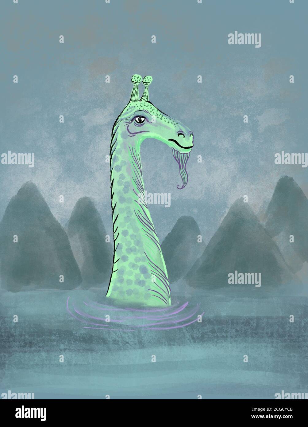 LOCH NESS MONSTER Illustration eines KryptID-Monsters Stockfoto