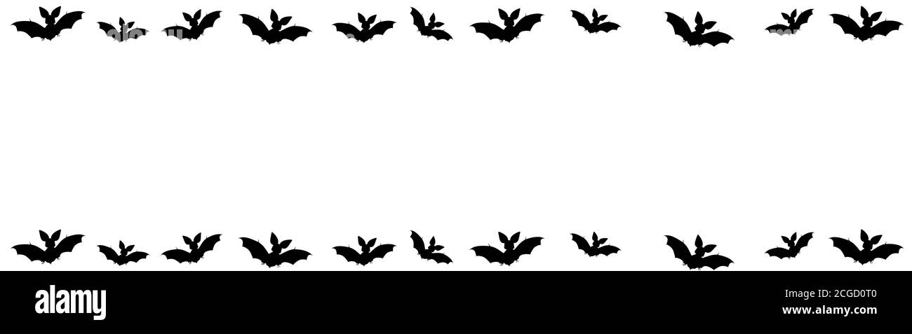 Schwarze Silhouetten von Fledermäusen. Höhle schwarze Fledermäuse Gruppe auf weißem Halloween Hintergrund. Silhouetten der fliegenden Fledermäuse traditionelle Halloween-Symbole auf weiß Stockfoto