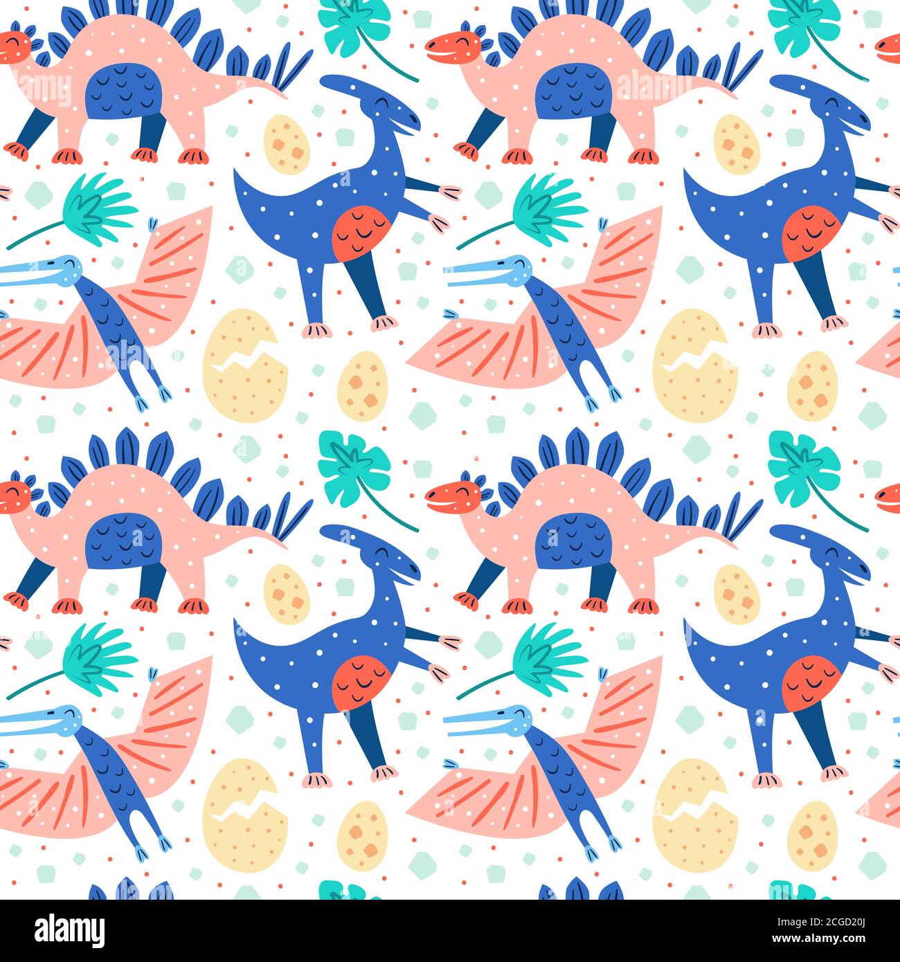 Set von kleinen niedlichen Dinosaurier. Diplodocus, pteranodon, Stegosaurus, Dino-Eier. Prähistorische Tiere. Jurassic Welt. Flache Cartoon bunte Vektor Hand Stock Vektor