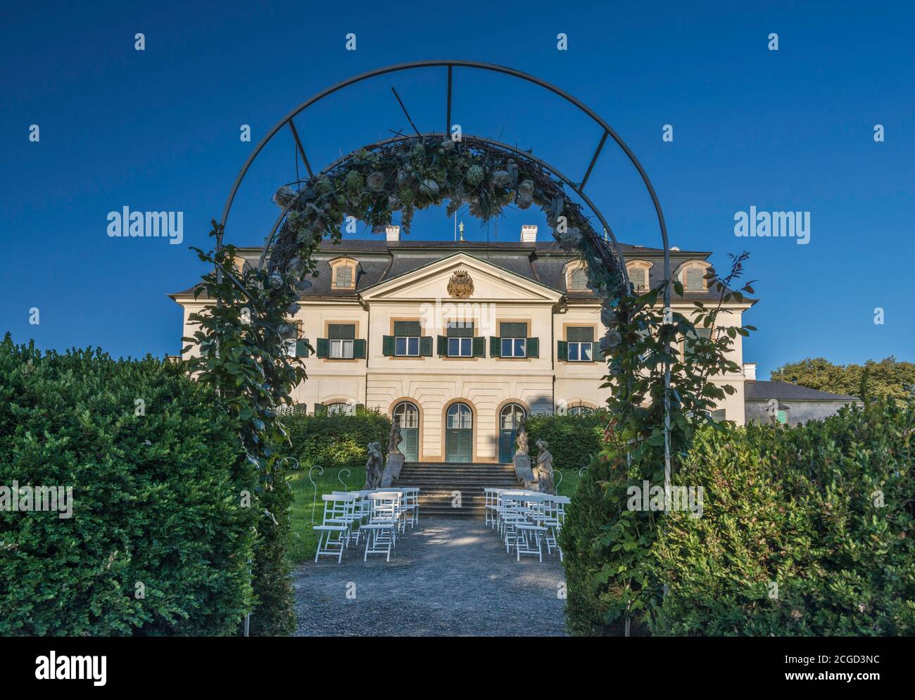 Hochzeiten Bereich im Park rund um Schloss in der Stadt Namest na Hane, Litovelsko Gebiet, Mähren, Olomouc Region, Tschechische Republik Stockfoto