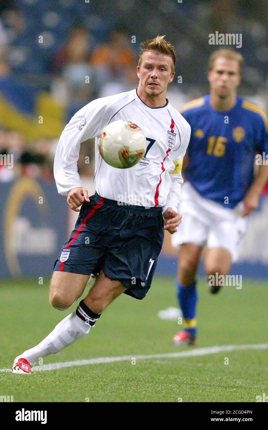 DAVID BECKHAM England gegen Schweden WM-Spiel, Saitama, Japan - 02 Jun 2002 FOTORECHTE : © MARK PAIN / ALAMY STOCK FOTO Stockfoto