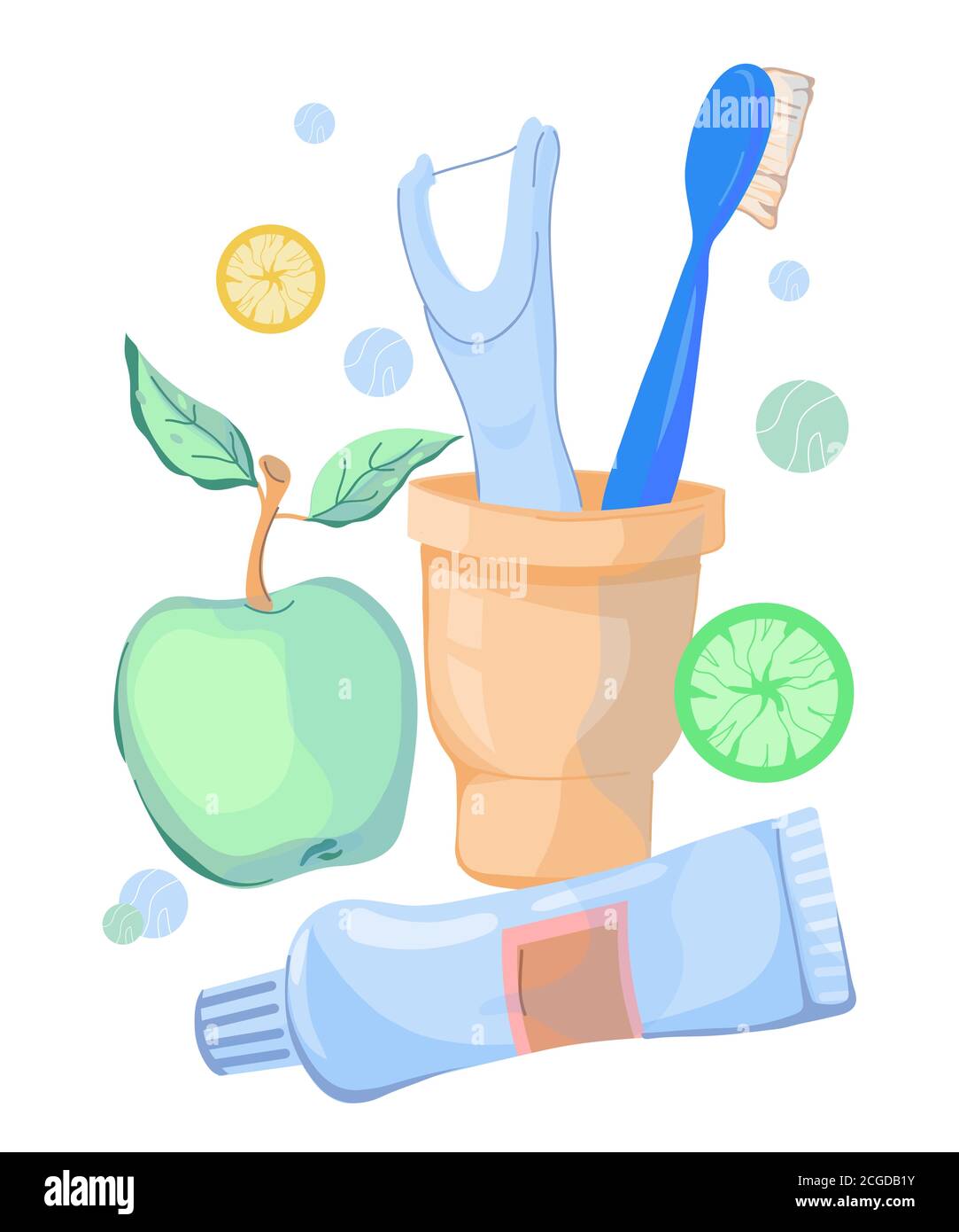 Orale Zahnpflege-Kit für gesunde Zähne flache Vektor-Illustration isoliert. Stock Vektor