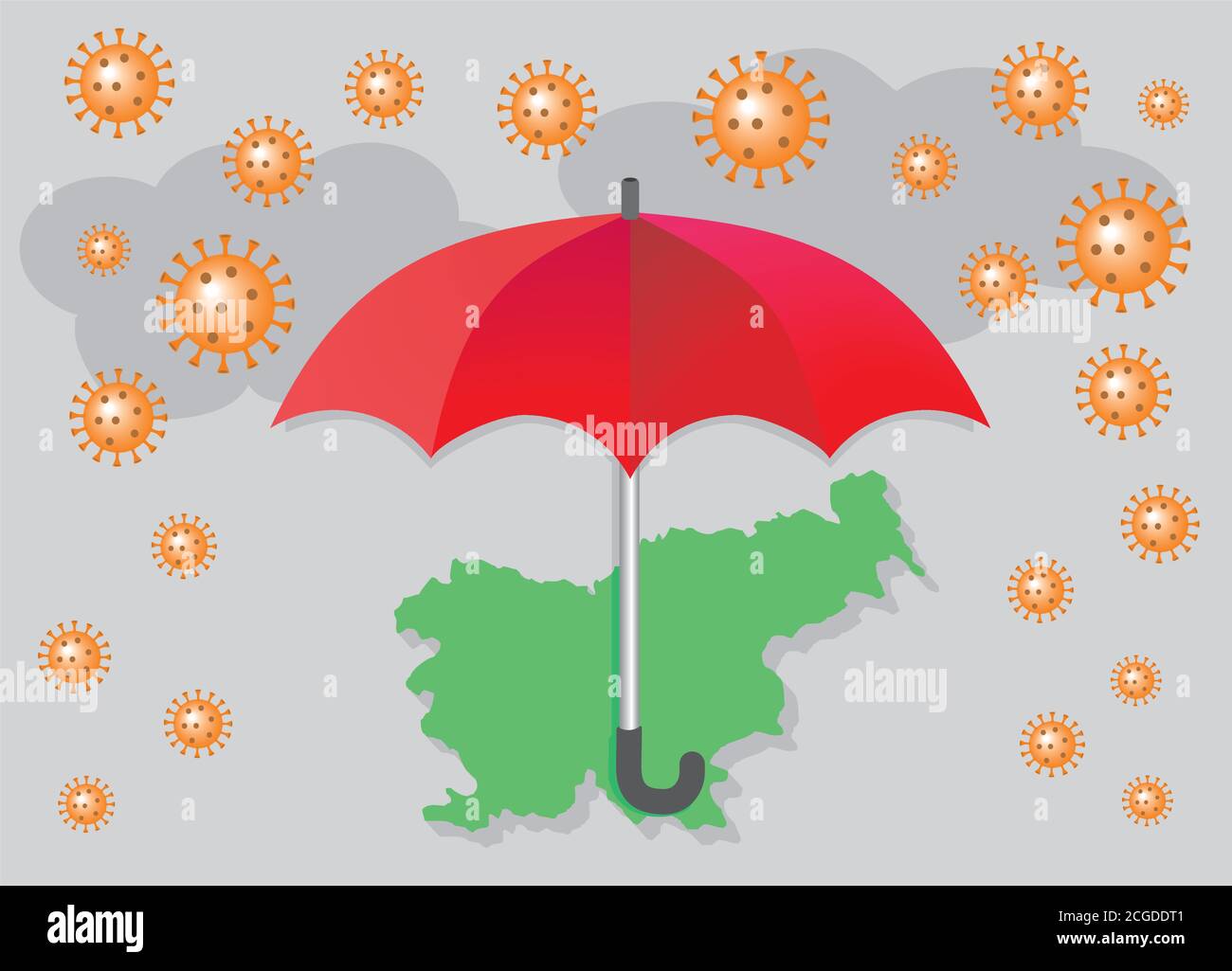 Roter Regenschirm schützt Slowenien vor einer Corona-Virus-Pandemie.  Vektorgrafik. EPS10 Stock-Vektorgrafik - Alamy