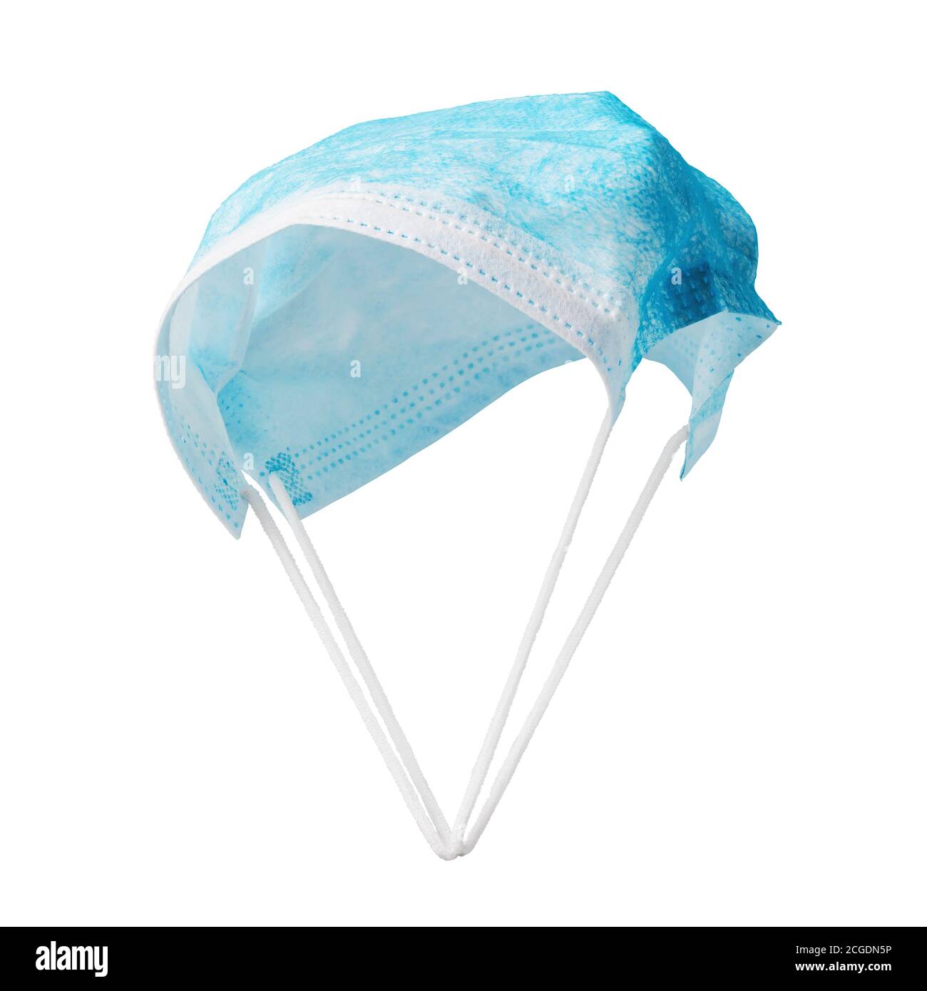 Fallschirm aus einer medizinischen Maske isoliert auf weißem Hintergrund. Das Konzept des Schutzes gegen Coronaviren und andere Viren Stockfoto