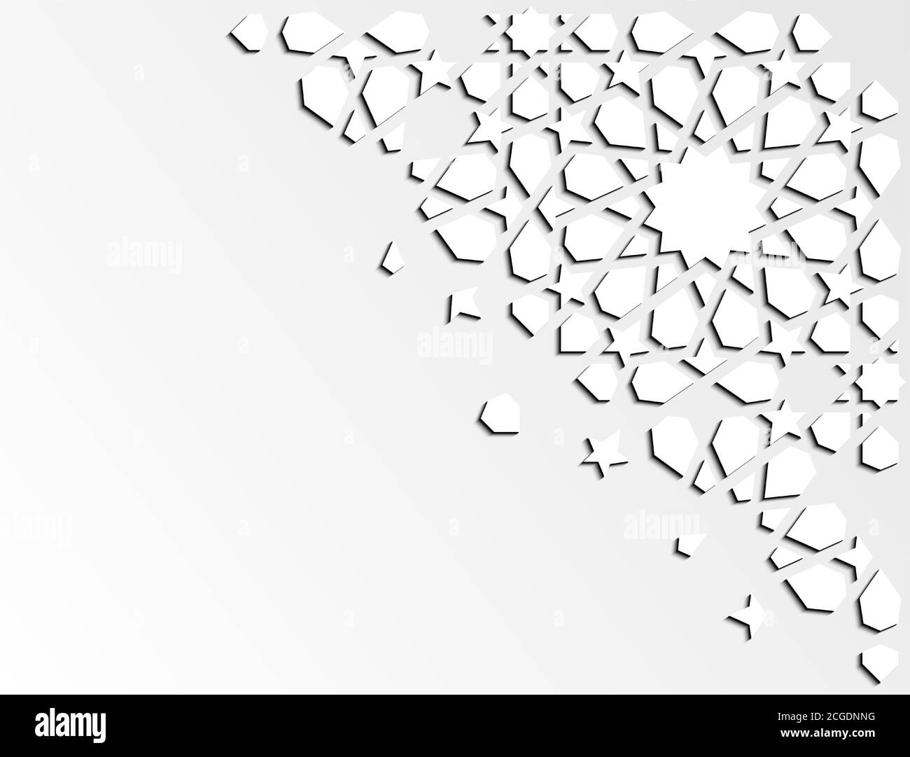 Geometrisches kreatives modernes Design. Arabisch 3d isometrische weiße geometrische Mosaik Vektor-Muster mit Sternen für Hintergrund, Karte, Banner. Stock Vektor