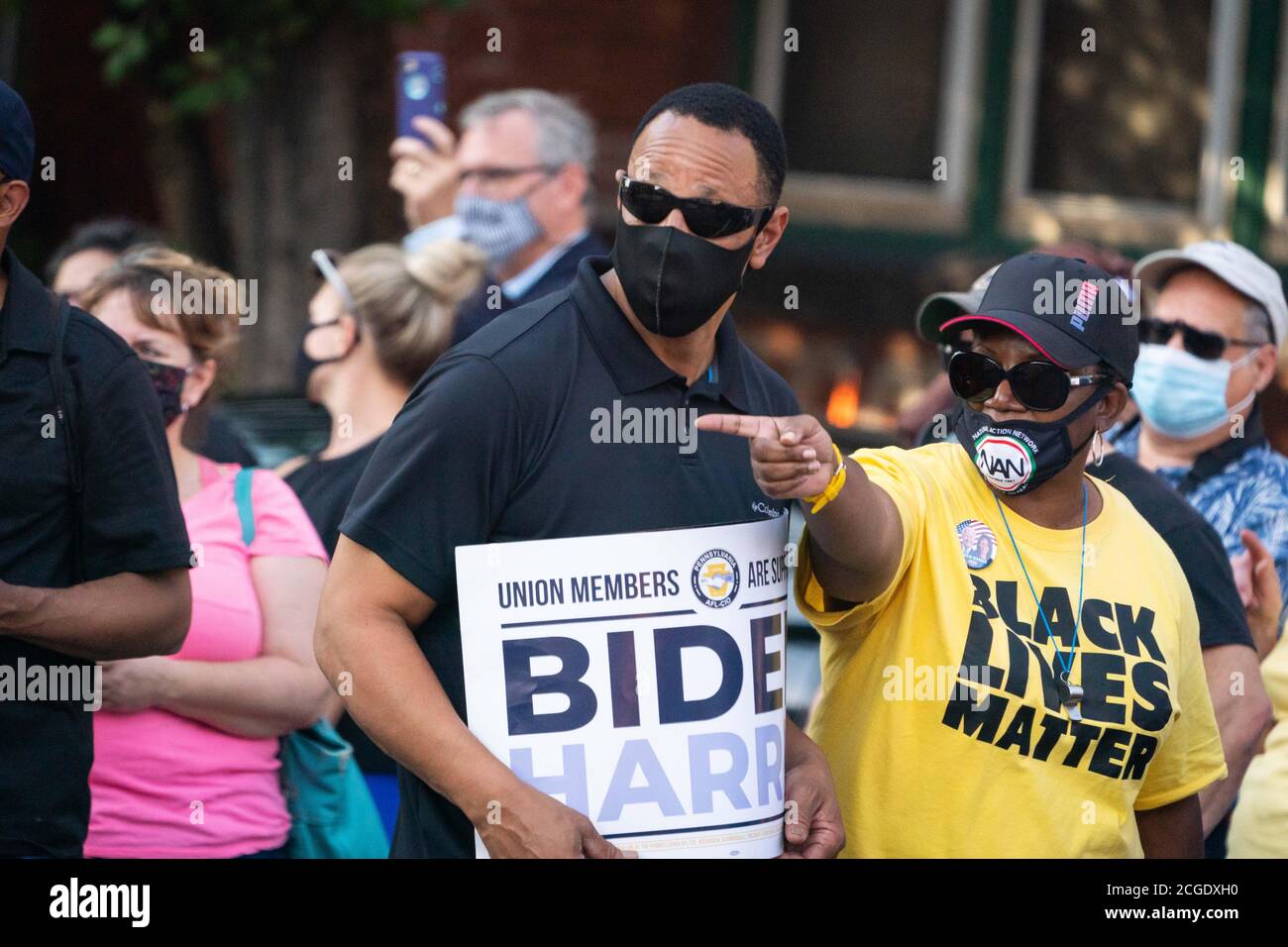 HARRISBURG, PA, USA - 07. September 2020 - Unterstützer warten auf demokratischen US-Präsidentschaftskandidat Joe Biden bei einem AFL-CIO Labor Day Virtual Event in H Stockfoto