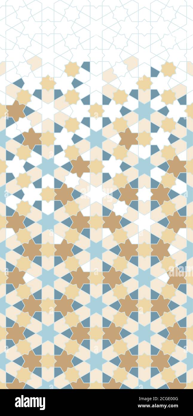 Arabic islamic vector pattern, border, decor, texture, background. Geometric halftone pattern with arabic color mosaic disintegration Stock Vektor