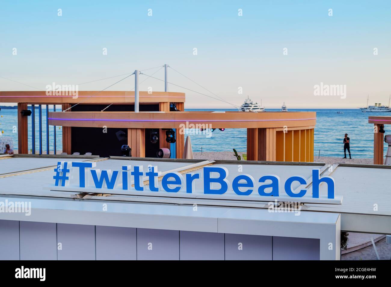 Twitter Beach. Cannes Lions, ein fünftägiges internationales Festival der Kreativität. Cannes / Frankreich - 06.17.2019 Stockfoto