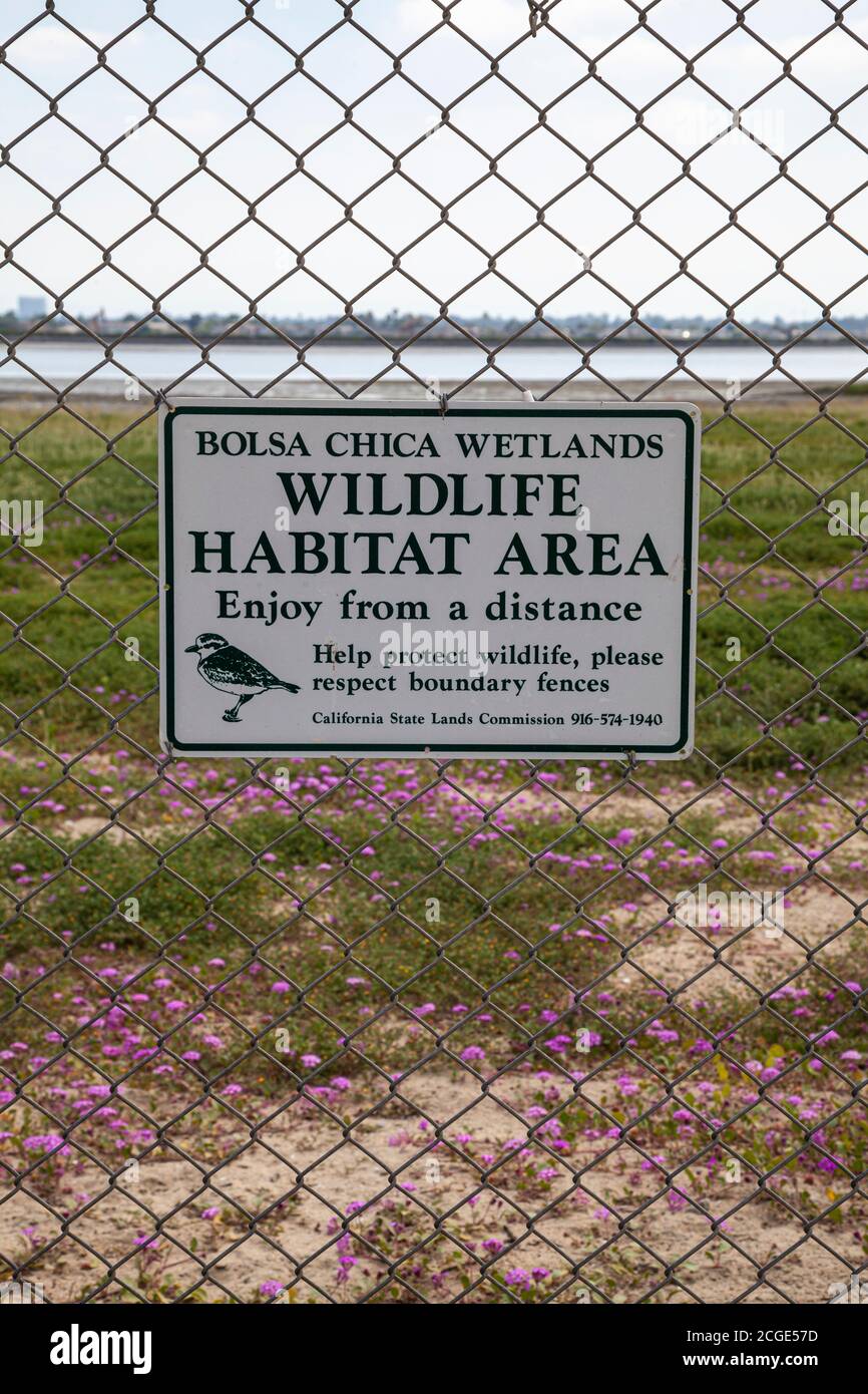 Wildlife Habitat Area sign, Bolsa Chica Ecological Reserve, Orange County, California, USA Stockfoto