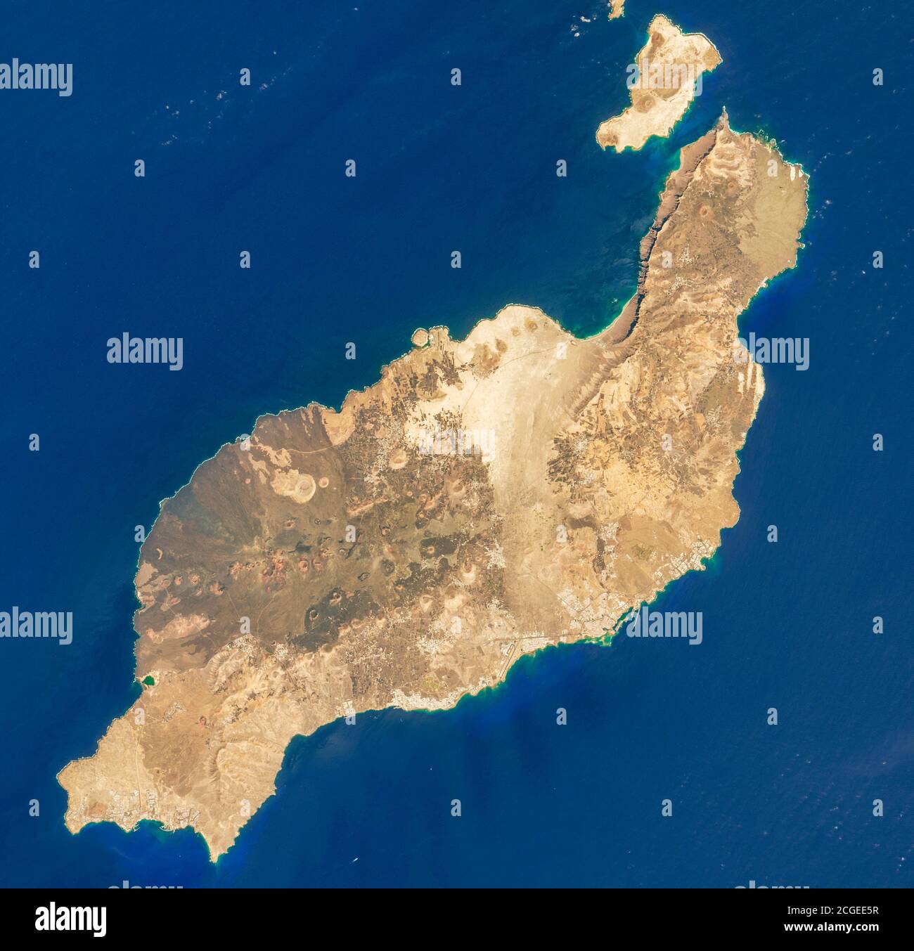 Satellitenansicht von Lanzarote, Kanarische Inseln, Spanien - vor der Nordwestküste Afrikas, Stockfoto
