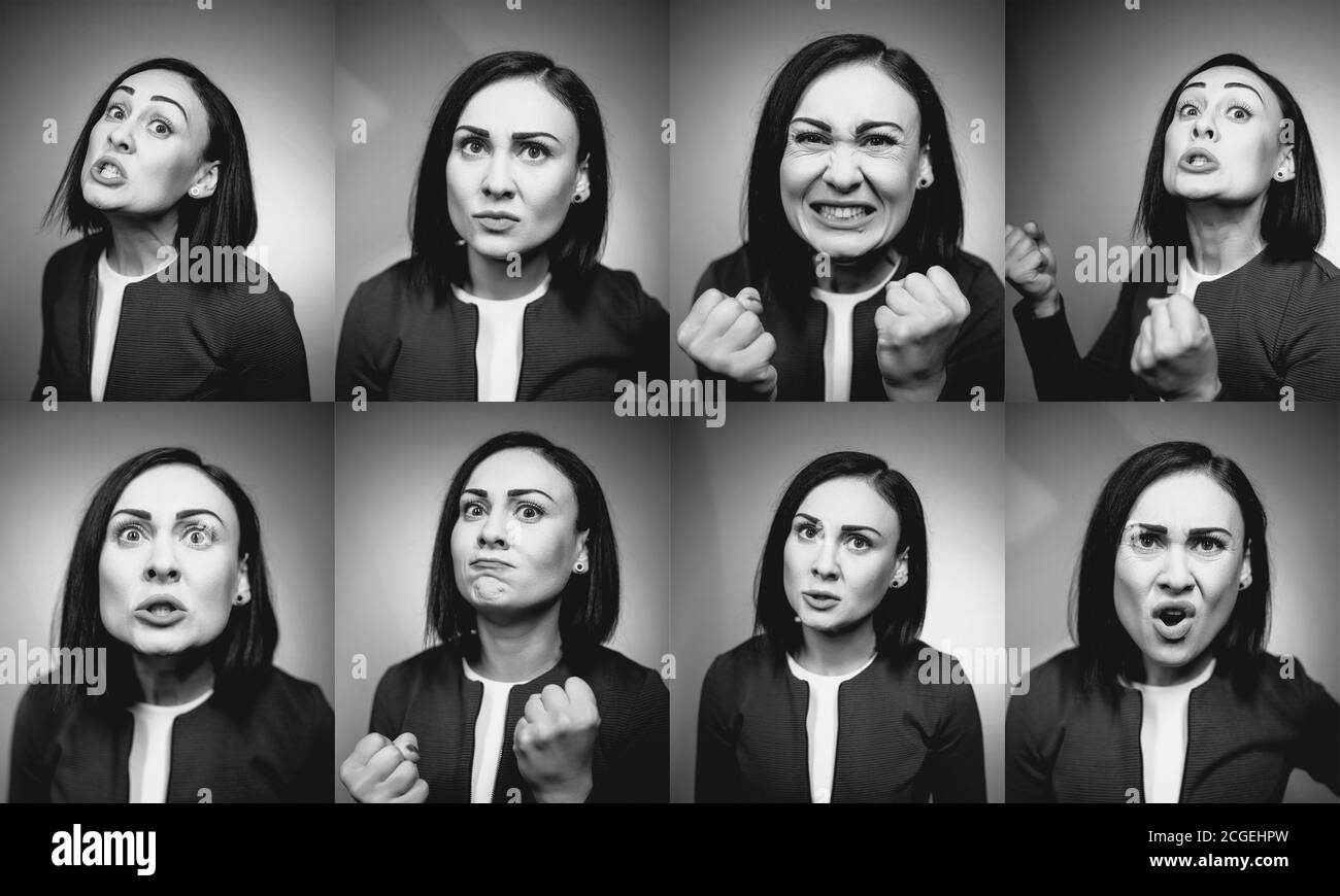 Verärgert und wütend Brünette weiblich wollen Punsch Stockfoto