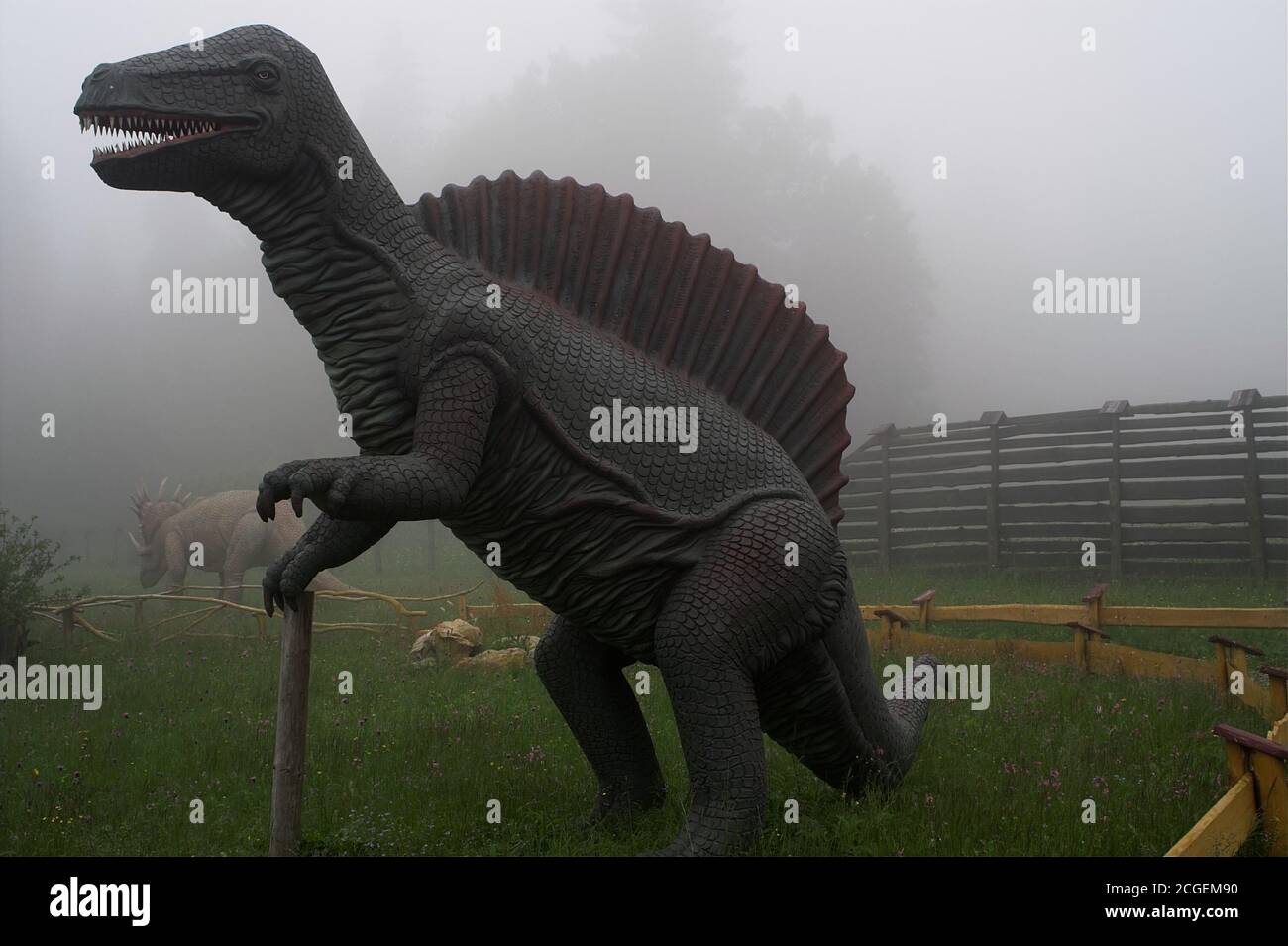 Polen; lebensgroße Modelle von Dinosauriern. Lebensgroße Modelle von Dinosauriern. Maquetas de Dinosaurier a tamaño real. Makrely dinozaurów. 真人大小的恐龍模型。 Stockfoto