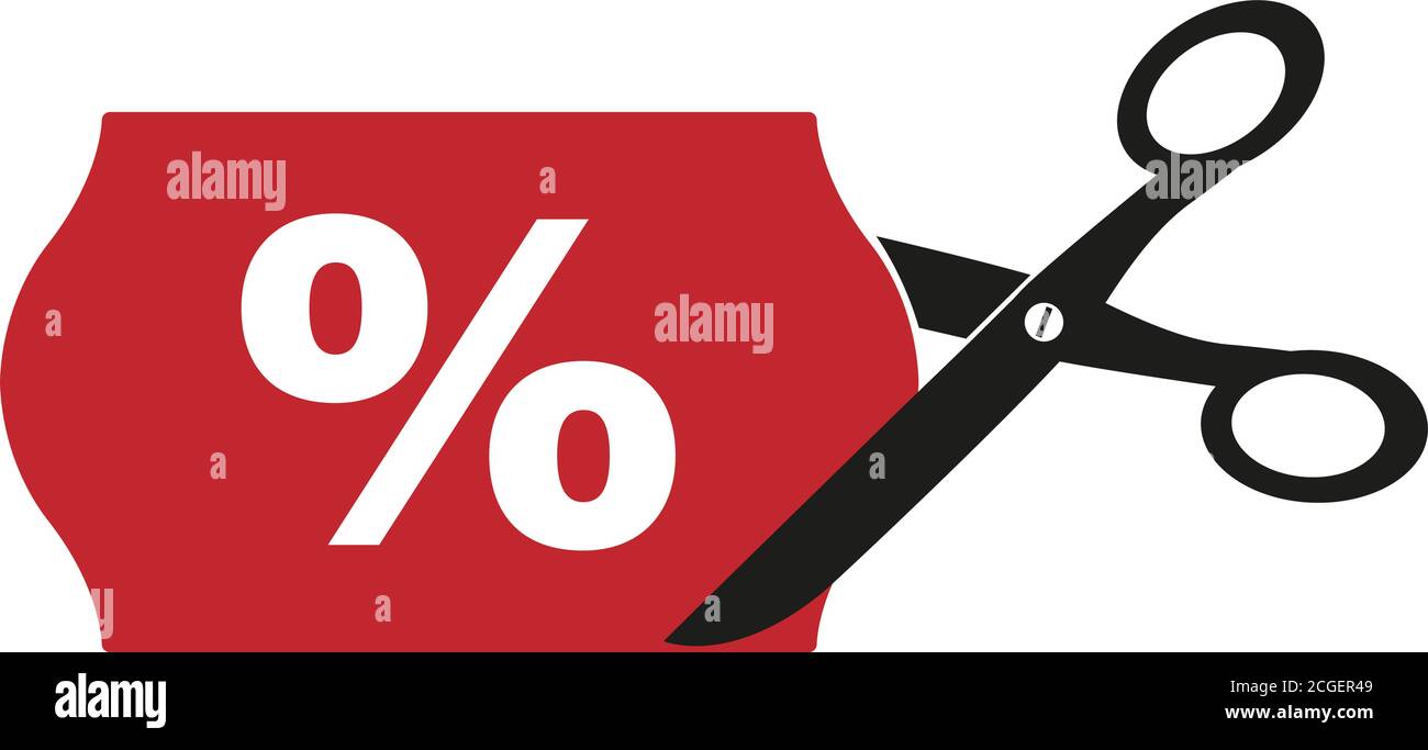 Preisschnitt oder Preissenkung Symbol mit Schere schneiden Etikett Mit Prozentzeichen Vektorgrafik Stock Vektor