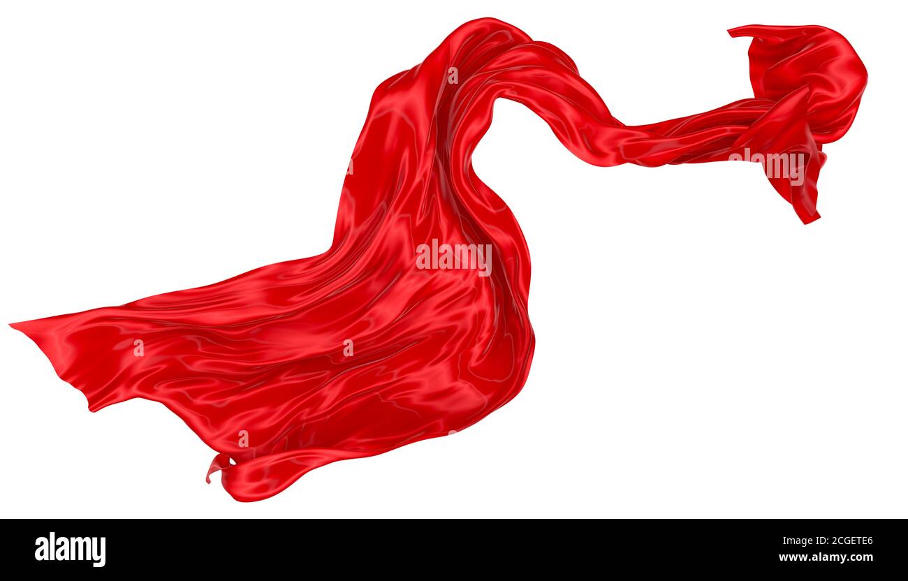 Abstrakter Hintergrund aus rot gewellter Seide oder Satin. 3d-Rendering-Bild. Bild auf weißem Hintergrund isoliert. Stockfoto