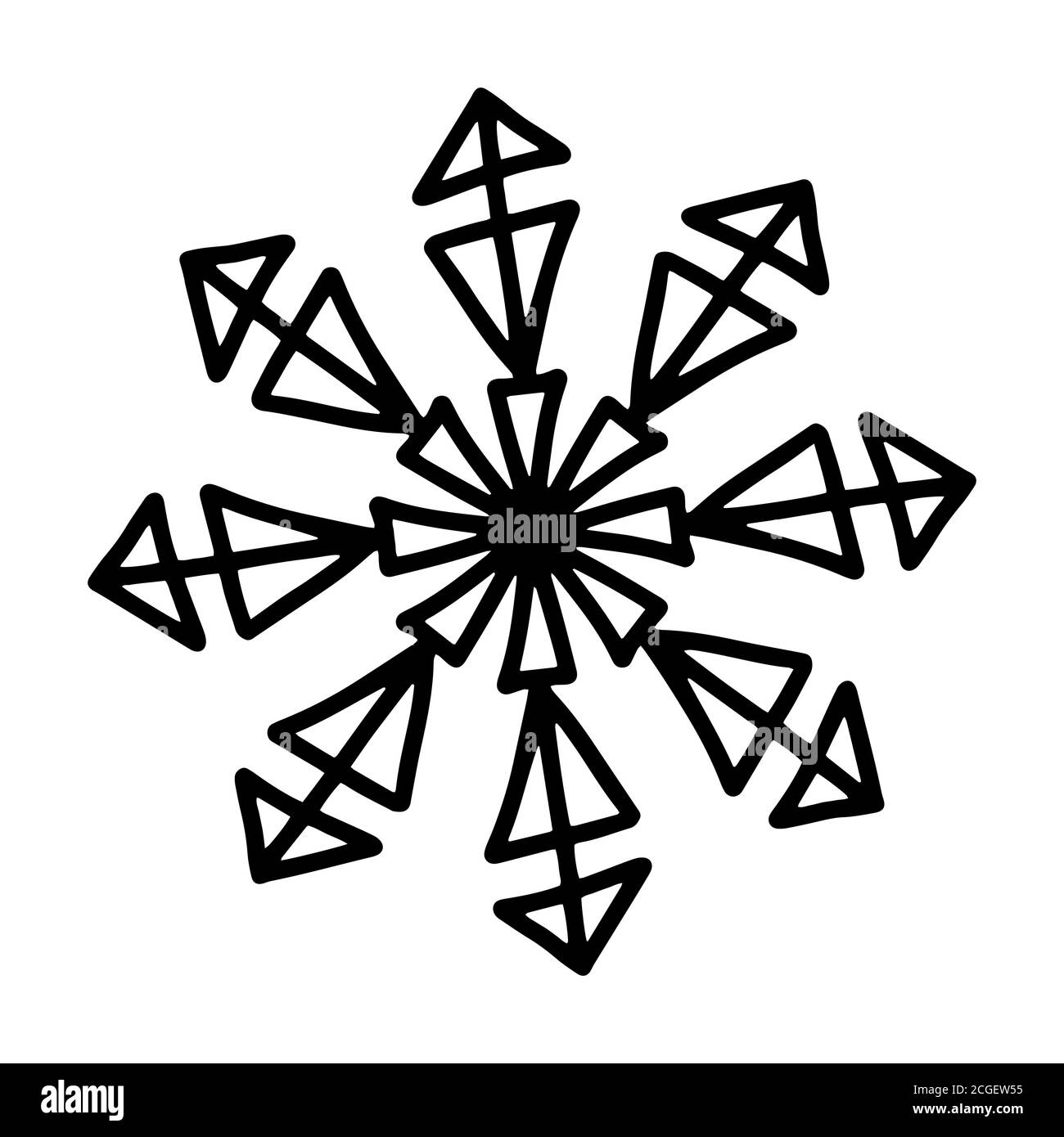 Handgezeichnetes Schneeflocken-Symbol. Isoliert auf weißem Hintergrund. Stock Vektor