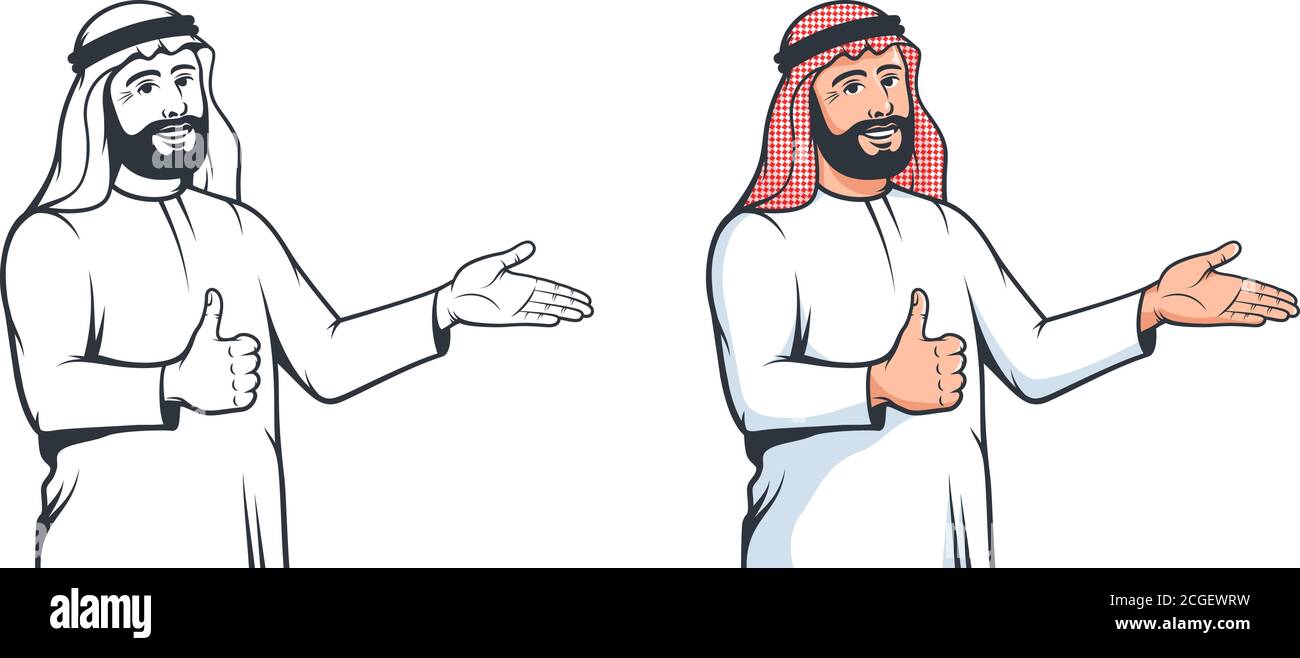 Muslimischer arabischer Mann mit Geste der Begrüßung Stock Vektor