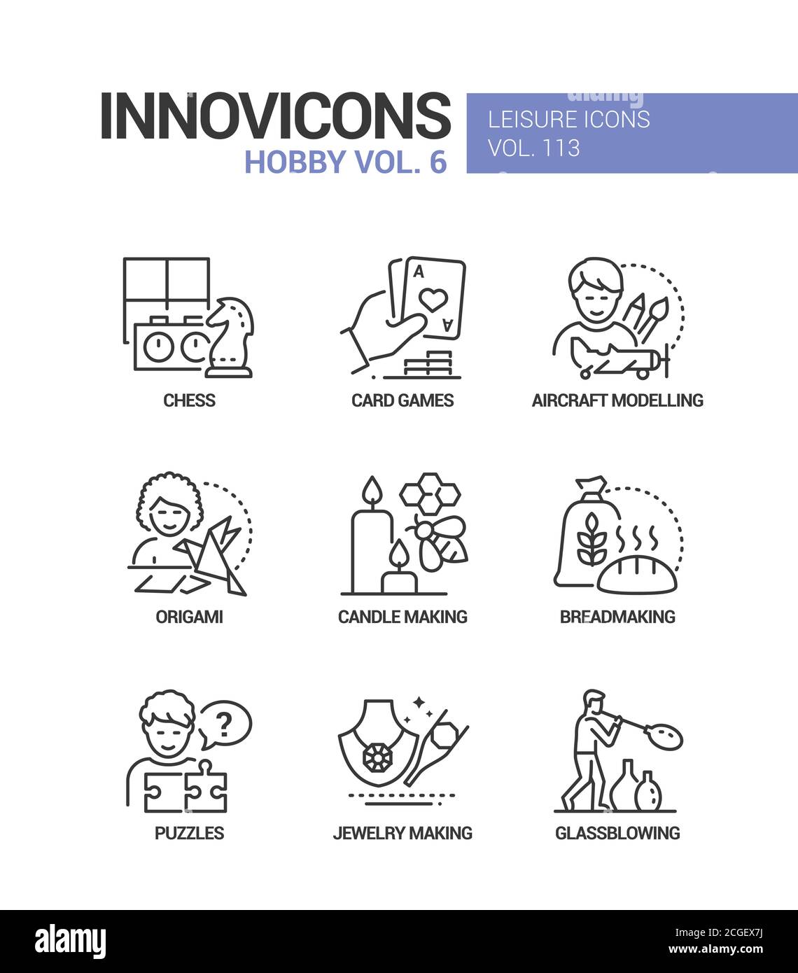 Hobby und Aktivitäten - Line Design style Icons einstellen Stock Vektor