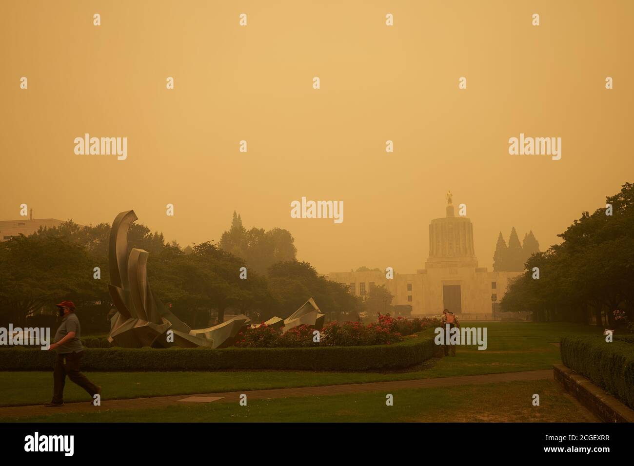 Das Oregon State Capitol während der Waldbrände am Riverside und Beachie Creek, gesehen am Donnerstag Morgen, 10. September 2020. Stockfoto