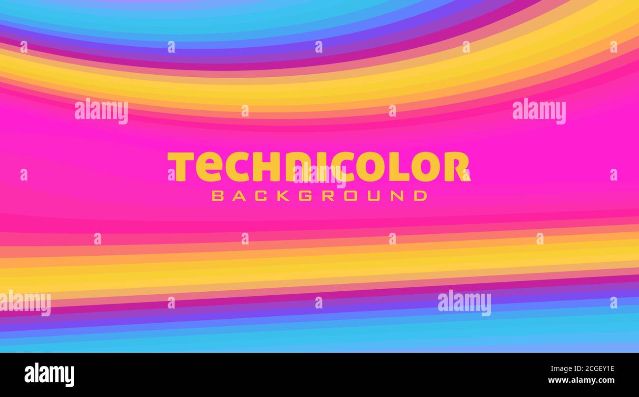 Abstrakt hell gestreift Technicolor Hintergrund. Bunte Vektorgrafik Muster in rosa, gelb und blau Farben Stock Vektor