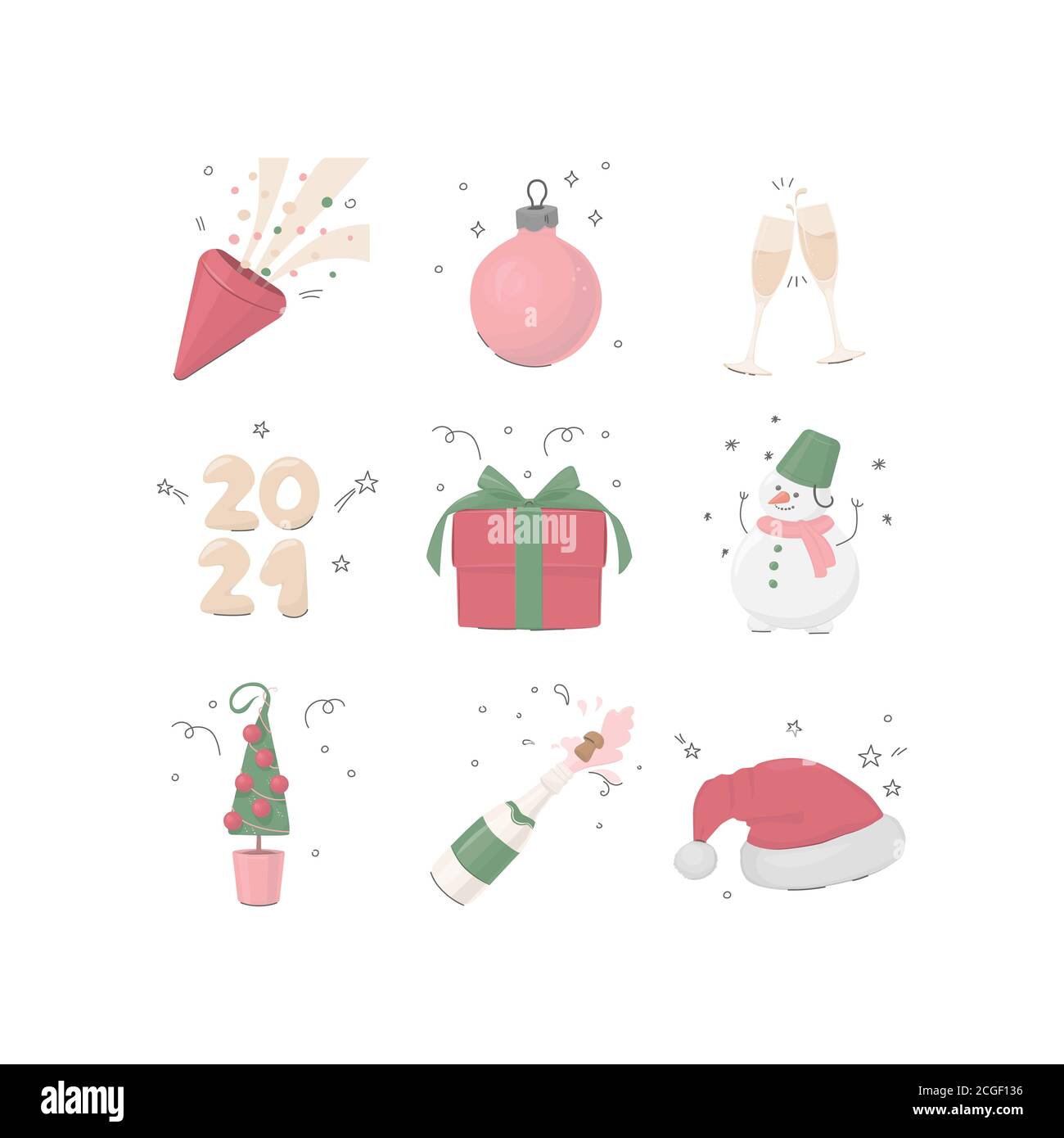 Set von Vektor-Icons oder Illustrationen, Konzept des neuen Jahres und weihnachten. Stock Vektor