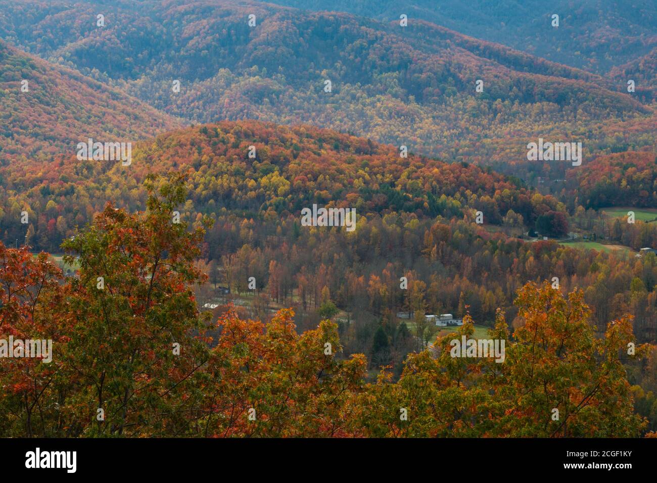 Herbstfarbe in East Tennessee vom Foothills Parkway Stockfoto