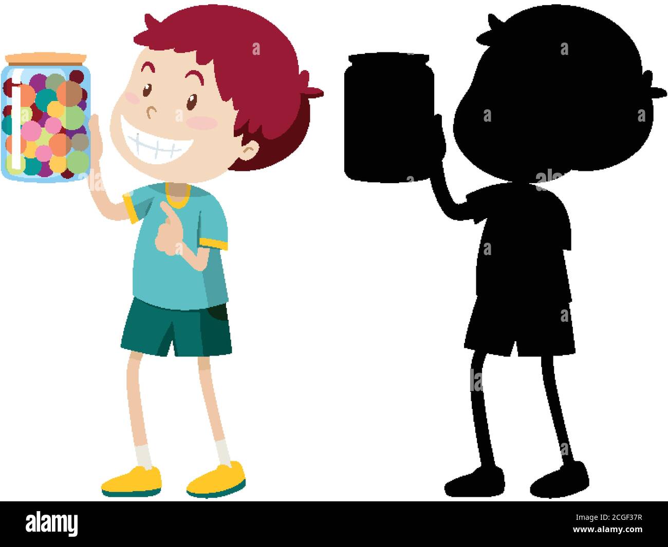 Junge hält Süßigkeiten Glas mit seiner Silhouette Illustration Stock Vektor
